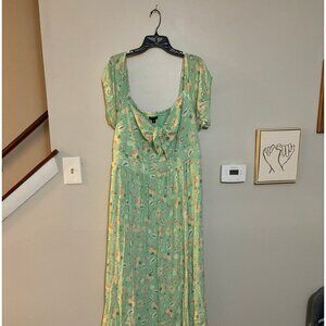 Teal green floral Maxi dress off the shoulder